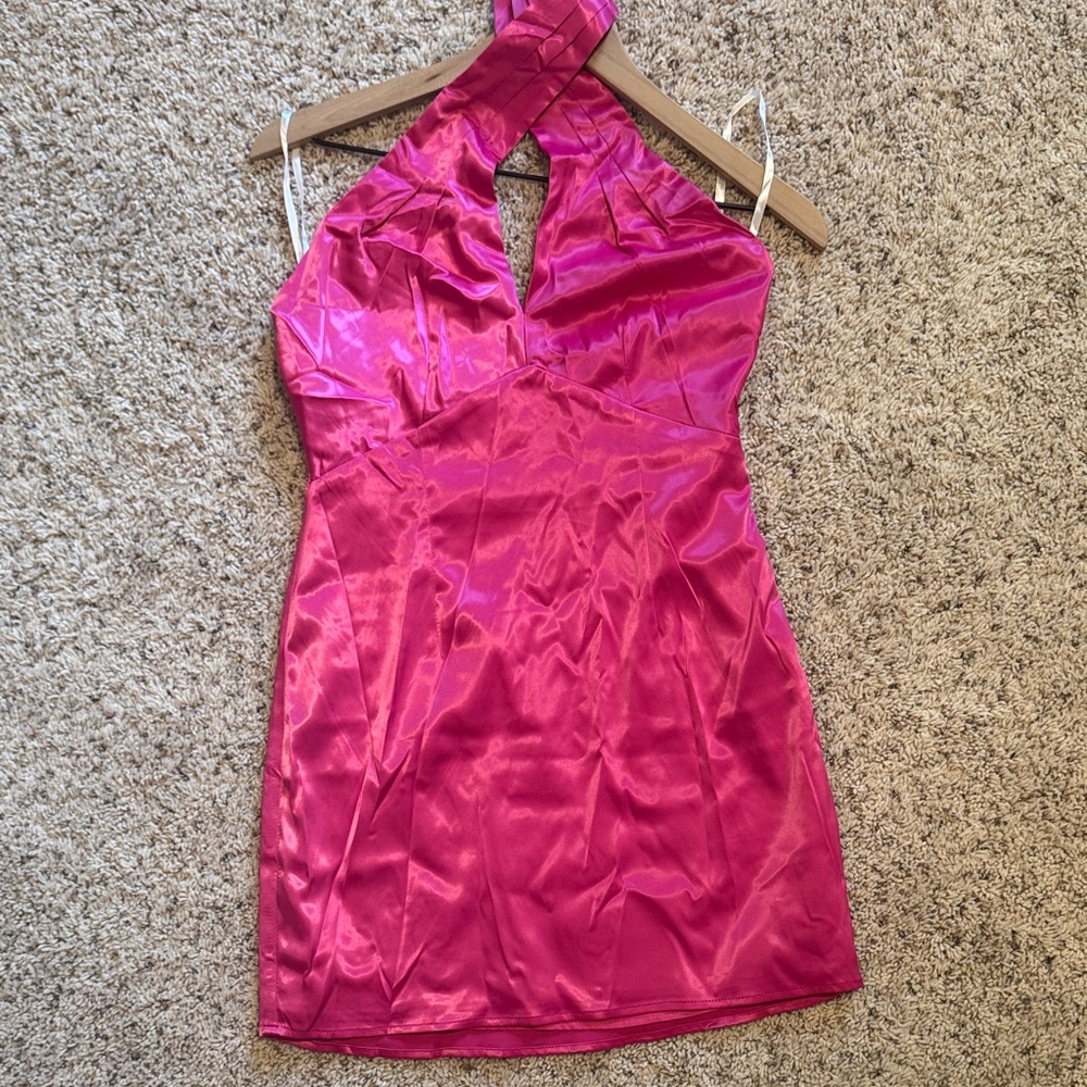 Vibrant Pink Satin Backless Dress